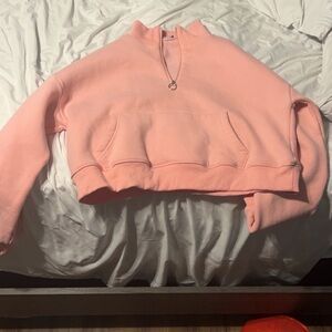 Cropped coral zip-up